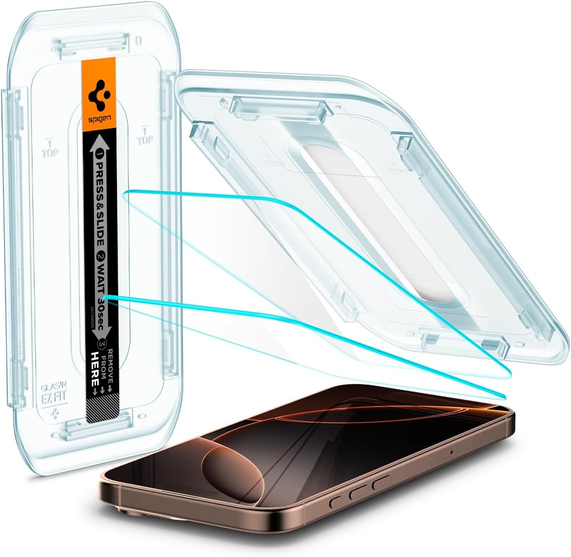 Spigen Glas.tR EZ Fit Skärmskydd kompatibel med iPhone 16, iPhone 15, 2 Stycken, med Sjabloon voor Installatiem, Case friendly, 9H härdat glas