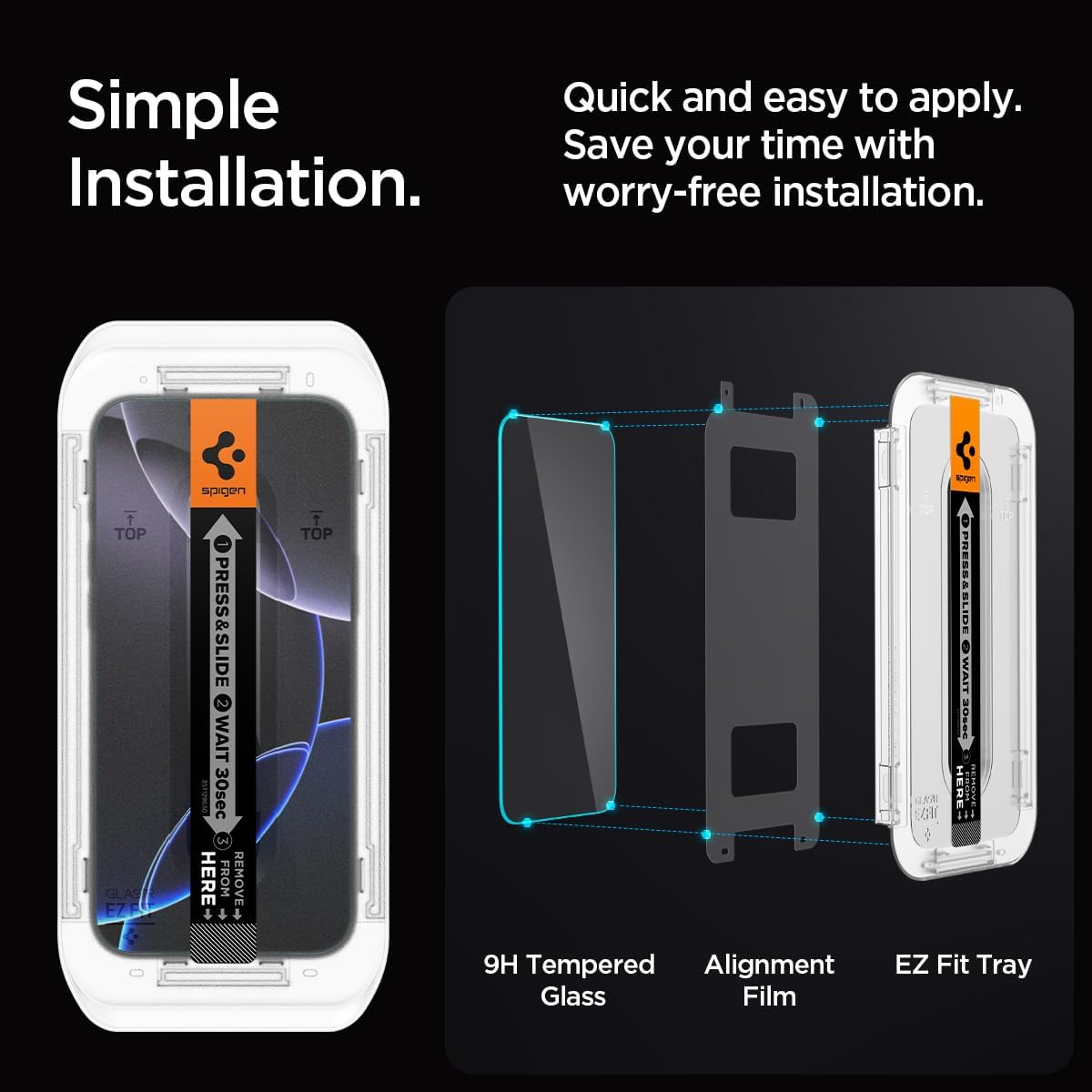 Spigen Glas.tR EZ Fit Skärmskydd kompatibel med iPhone 16, iPhone 15, 2 Stycken, med Sjabloon voor Installatiem, Case friendly, 9H härdat glas