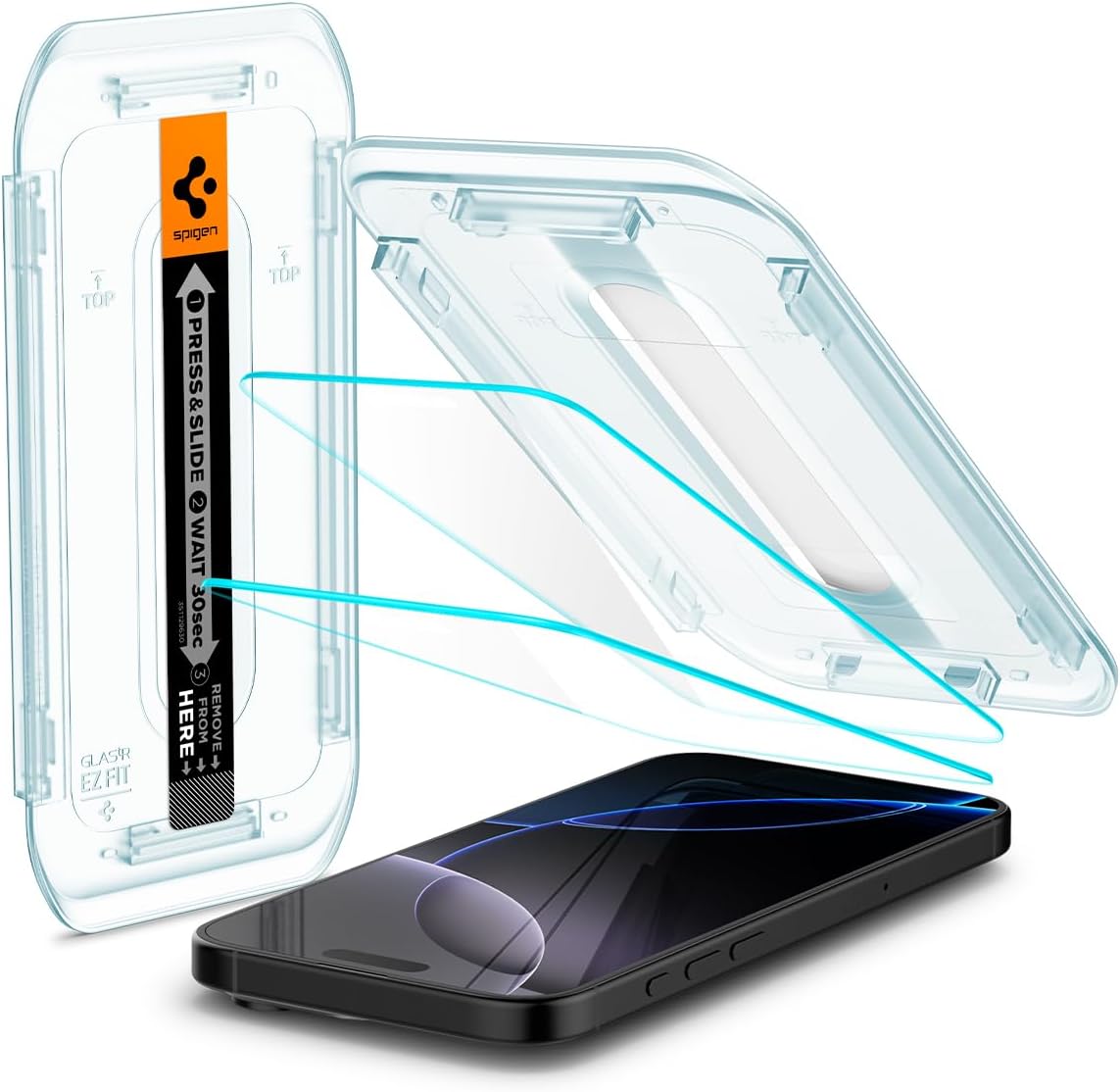 Spigen Glas.tR EZ Fit Skärmskydd kompatibel med iPhone 16, iPhone 15, 2 Stycken, med Sjabloon voor Installatiem, Case friendly, 9H härdat glas