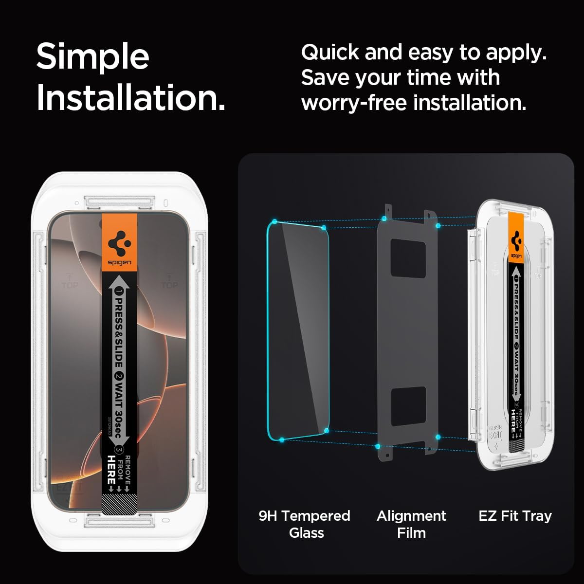 Spigen Glas.tR EZ Fit Skärmskydd kompatibel med iPhone 16, iPhone 15, 2 Stycken, med Sjabloon voor Installatiem, Case friendly, 9H härdat glas