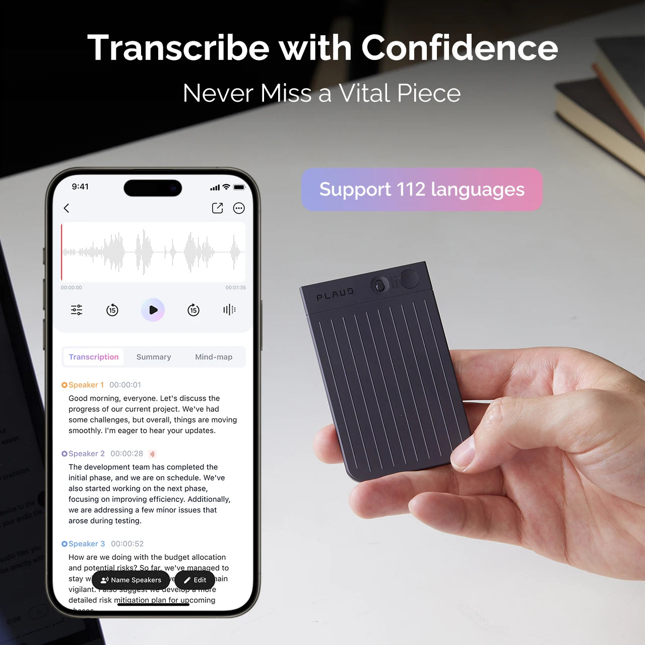 PLAUD NOTE AI Voice Recorder, AI Notetaking Device for Meetings, Lectures, Calls, AI Transcription & Summarization
