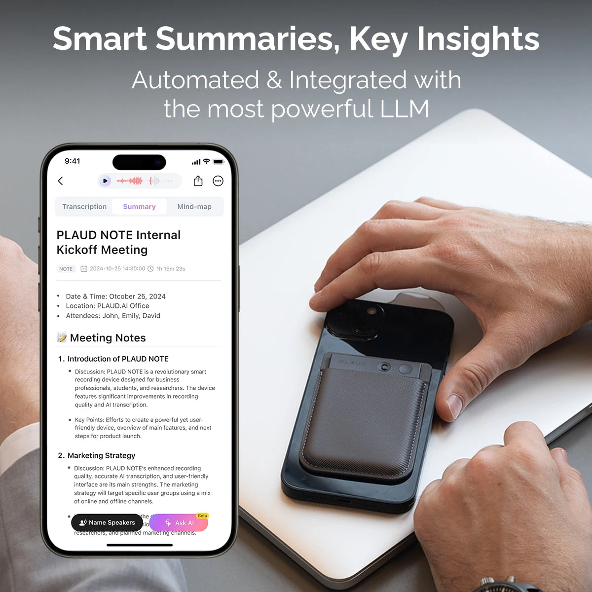 PLAUD NOTE AI Voice Recorder, AI Notetaking Device for Meetings, Lectures, Calls, AI Transcription & Summarization